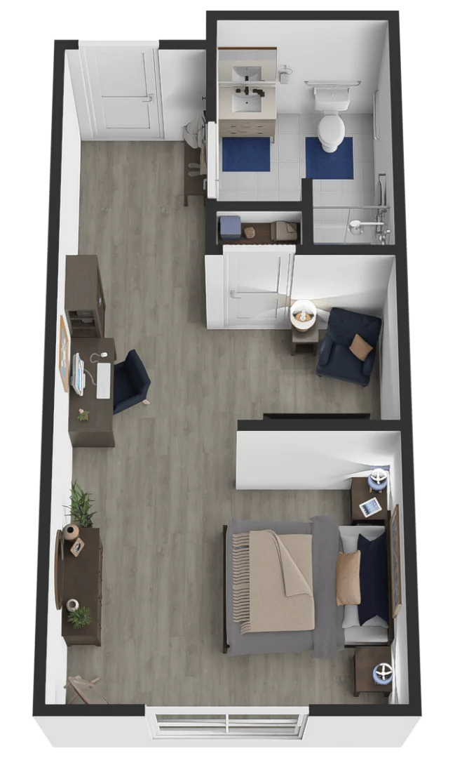 One bedroom floor plan, approximately 430 square feet
