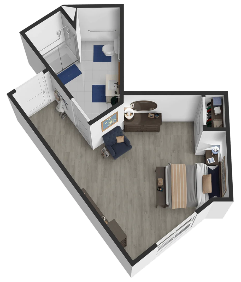 Studio Deluxe floor plan, approximately 395 square feet