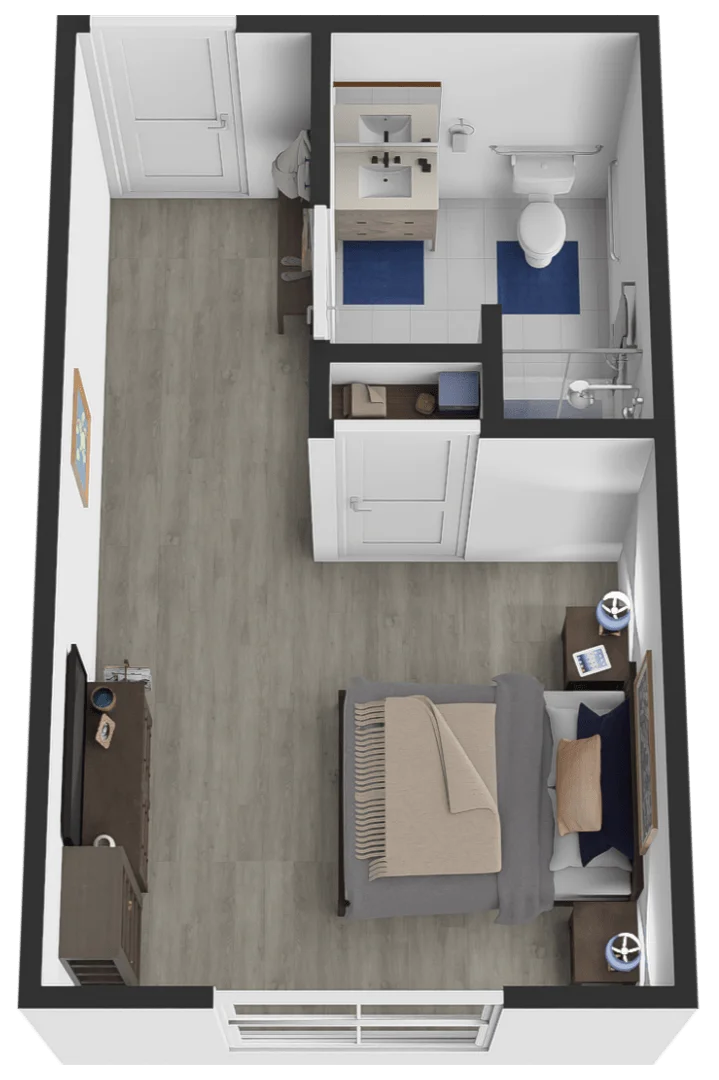 Studio floor plan, approximately 306 square feet