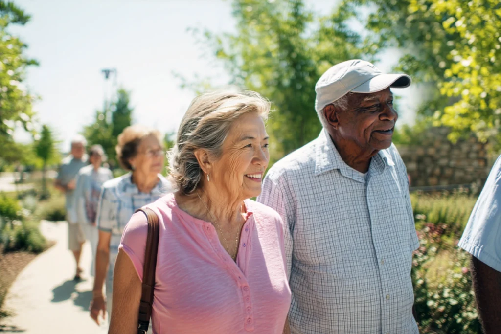 Residents walking together outside